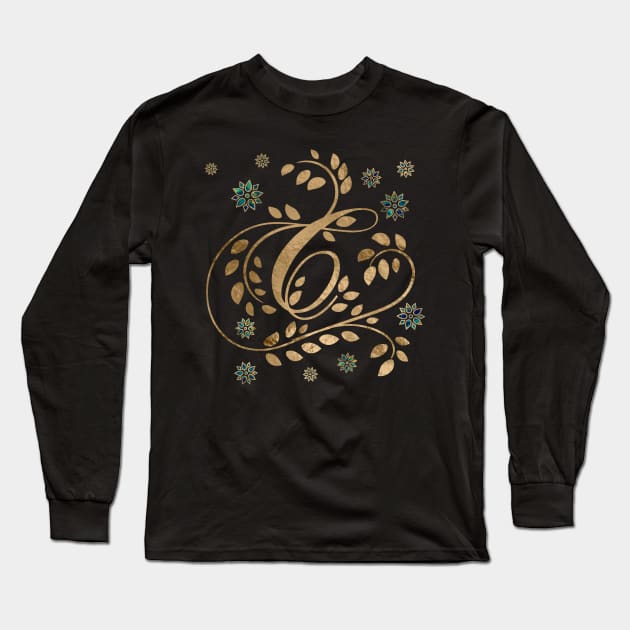 Luxury Golden Calligraphy Monogram with letter G Long Sleeve T-Shirt by Nartissima